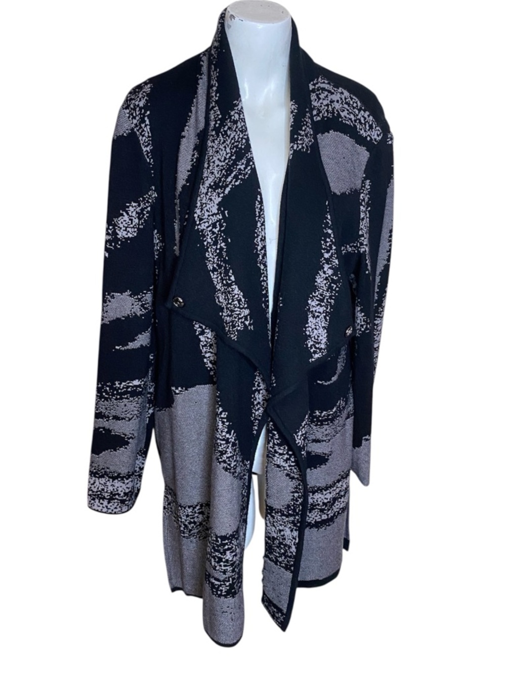 Ming Wang Black & Gray Open Front Women's Sweater Cardigan Size L
